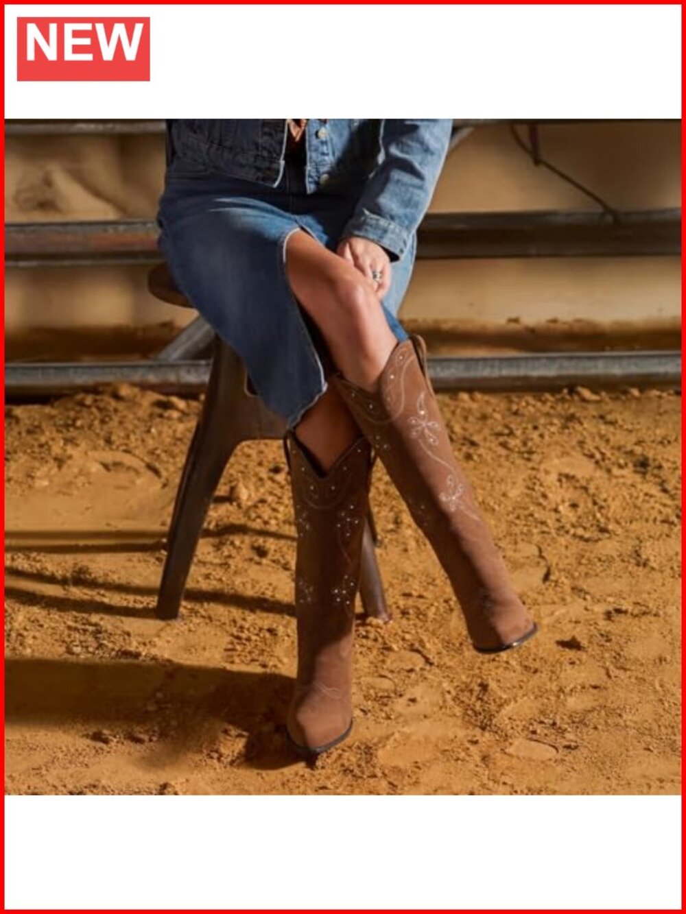 Knee High Cowboy Boots Women Faux Suede Pointed Toe Chunky Heel Pull On Western - Picture 2 of 5